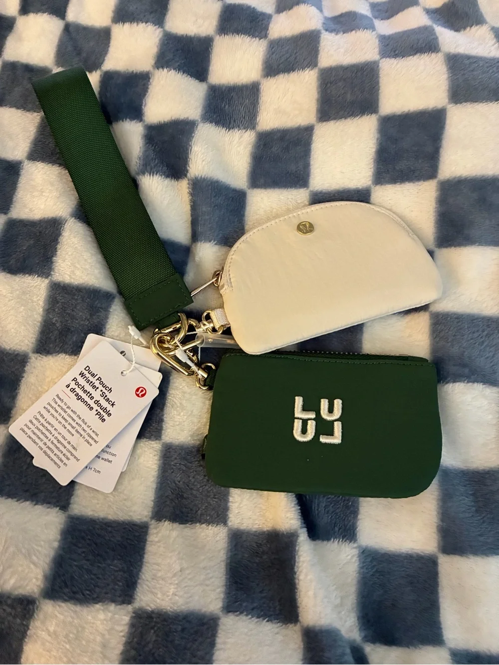 Lululemon dual green and ivory Keychain Pouch Set